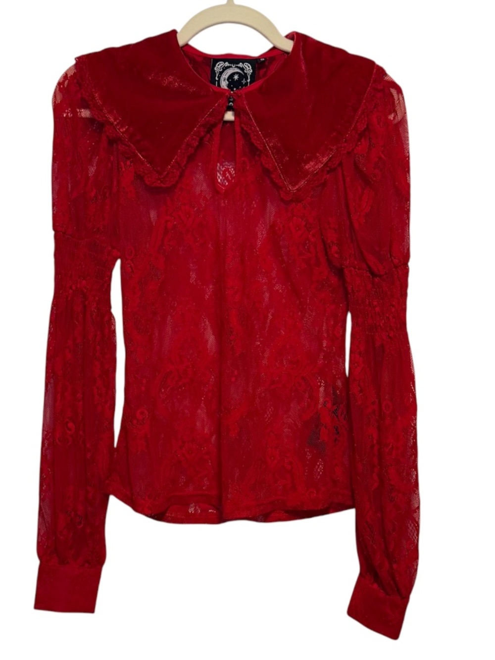 Killstar Bite Tonight Red Lace Top Velvet Collar Size Small